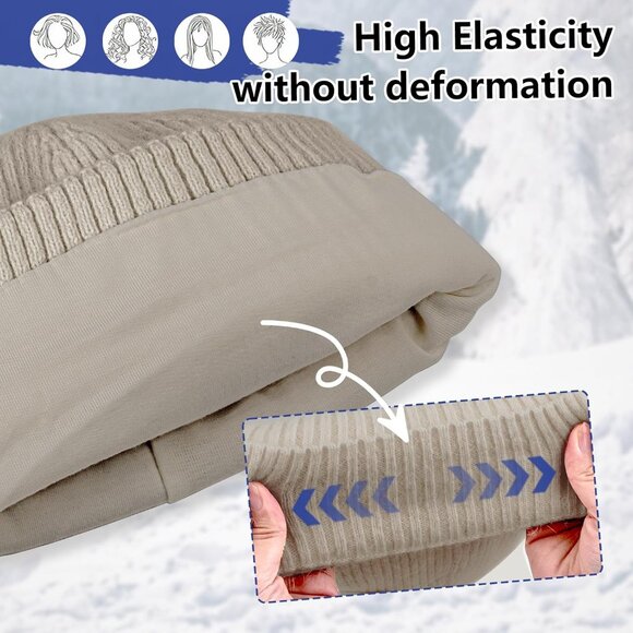 Warm Knit Beanie Hat for Women Thick Cotton Lined Slouchy Winter Skull Cap - Picture 3 of 7